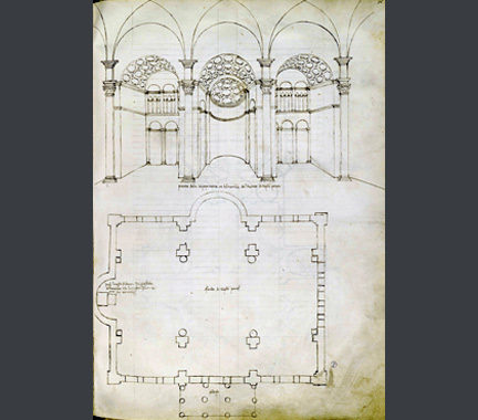 Francesco di Giorgio Martini: Plan and elevation of the Basilica of Constantine.