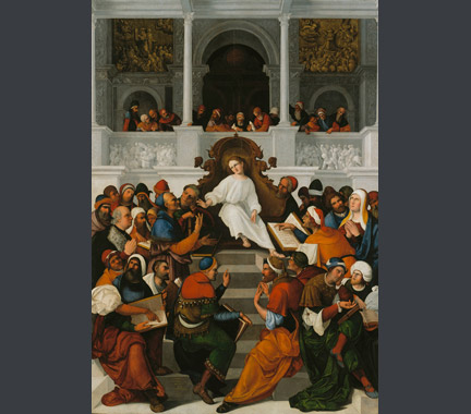 Lodovico Mazzolino: 'Christ Disputing with the Doctors'.