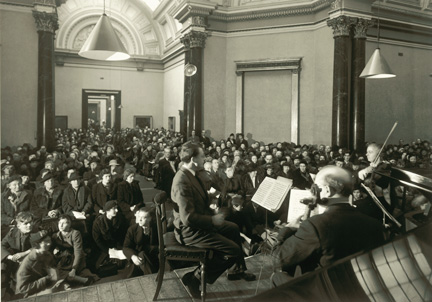 Photograph from musicians' platform into audience