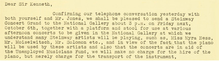 Extract of letter from Steinway company to Director Kenneth Clark