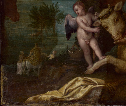 The bottom left quadrant of Paolo Veronese, ‘The Rape of Europa’, about 1570 during cleaning in 1999