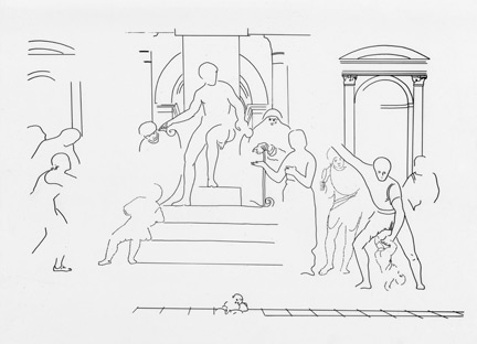 Sebastiano del Piombo: Underdrawing revealing second phase of the composition of 'The Judgement of Solomon'.