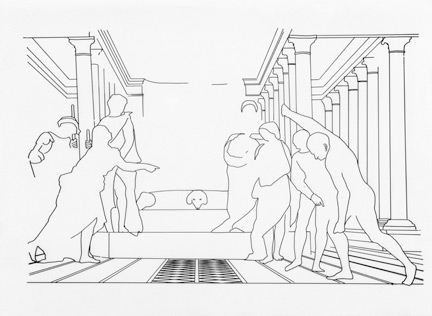 Sebastiano del Piombo: Underdrawing revealing third phase of the composition of 'The Judgement of Solomon'.