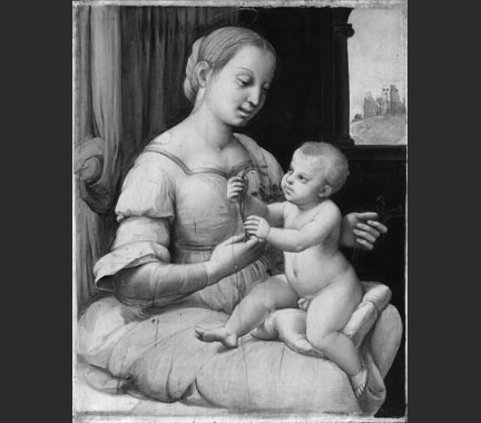 Infra-red Reflectogram of Raphael, 'The Madonna of the Pinks ('La Madonna dei Garofani')', about 1506-7