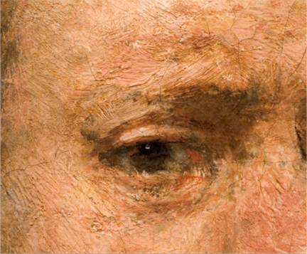 A detail showing the paint texture from Rembrandt, ‘Self-Portrait at the age of 63’, 1669