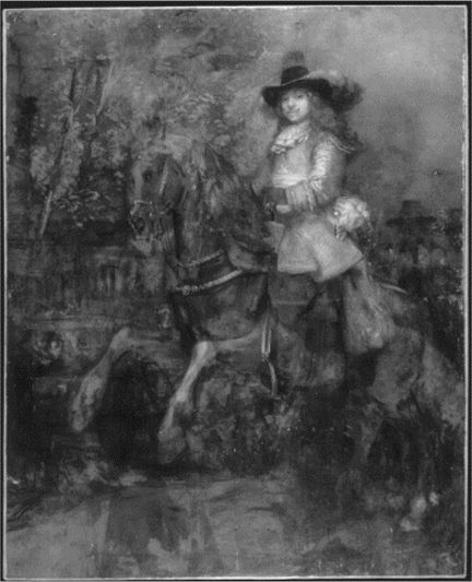 An infrared image of Rembrandt, ‘Portrait of Frederick Rihel on Horseback’, probably 1663