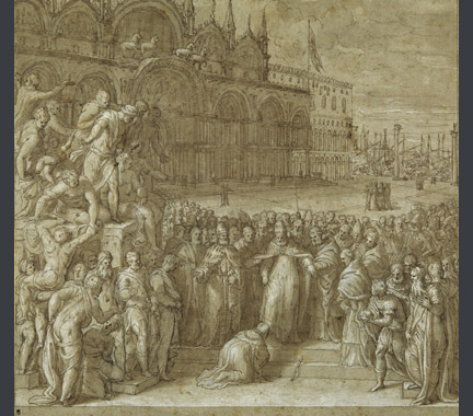 Giuseppe Porta, called Salviati: 'The Reconciliation between Pope Alexander III and Frederick Barbarossa, in the presence of Doge Sebastiano Ziani'