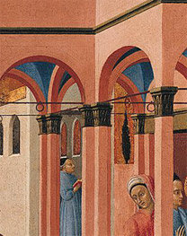 Sassetta: Detail showing capitals from 'Saint Francis renounces his Earthly Father'.
