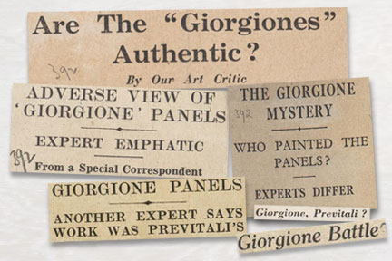 A selection of newspaper headlines from the time of ‘The Giorgone Controversy’.