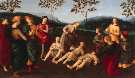 Raphael, Eusebius of Cremona Resuscitating Three Dead Men, about 1502-3