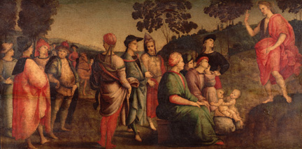 Before cleaning, Raphael, Saint John the Baptist Preaching, 1505