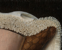 Detail from 'Margaret, the Artist's Wife' painting by Jan van Eyck, 1439, after cleaning and restoration