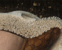 Detail from 'Margaret, the Artist's Wife' painting by Jan van Eyck, 1439, after cleaning before restoration