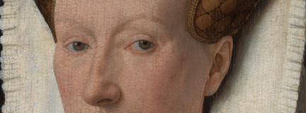 Detail of the eyes from 'Margaret, the Artist's Wife' painting by Jan van Eyck, 1439, after cleaning and restoration