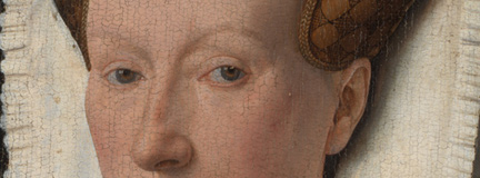 Detail eyes from 'Margaret, the Artist's Wife' painting by Jan van Eyck, 1439, after cleaning before restoration