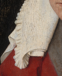 Detail from 'Margaret, the Artist's Wife' painting by Jan van Eyck, 1439, after cleaning before restoration