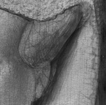 Jan van Eyck: 'Margaret, the Artist's Wife', 1439, digital infrared reflectogram detail