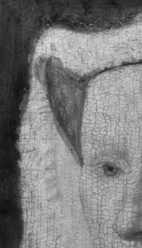 Jan van Eyck: 'Margaret, the Artist's Wife', 1439, digital infrared reflectogram detail