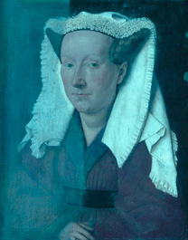 'Margaret, the Artist's Wife' by Jan van Eyck, 1439, during cleaning - ultraviolet fluorescence photograph