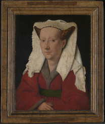 Photograph of 'Margaret, the Artist's Wife' painting by Jan van Eyck, 1439, before cleaning