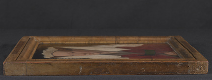 Jan van Eyck: 'Margaret, the Artist's Wife', 1439, view of th eleft edge of the panel.