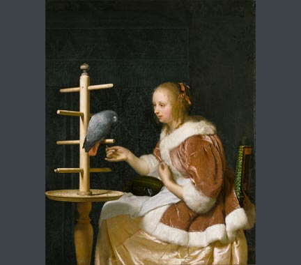 Frans van Mieris the Elder, 'A Young Woman feeding a Parrot', 1663, Private Collection, New York
