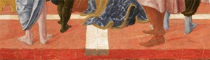 Studio of Lorenzo Vecchietta, possibly Francesco di Giorgio: Detail showing the edge of the pavement from 'Saint Bernardino Preaching'.