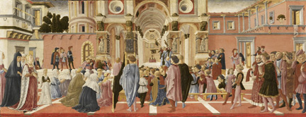 Studio of Lorenzo Vecchietta, possibly Francesco di Giorgio: 'Saint Bernardino Preaching'.