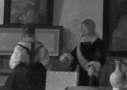 Visible light on painting detail from Johannes Vermeer, 'The Music Lesson', about 1662–3. Royal Collection Trust / © Her Majesty Queen Elizabeth II 2013