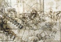 Leonardo da Vinci: Detail showing the lines of recession in 'Study for the Setting of the