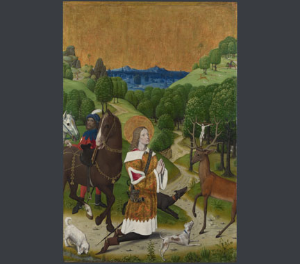 Workshop of the Master of the Life of the Virgin, 'The Conversion of Saint Hubert: Left Hand Shutter', probably about 1480-5